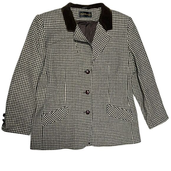 Vintage Pure Wool Giorgio Sant Angelo Brown Houndstooth Coat Button Up Jacket - Picture 1 of 10